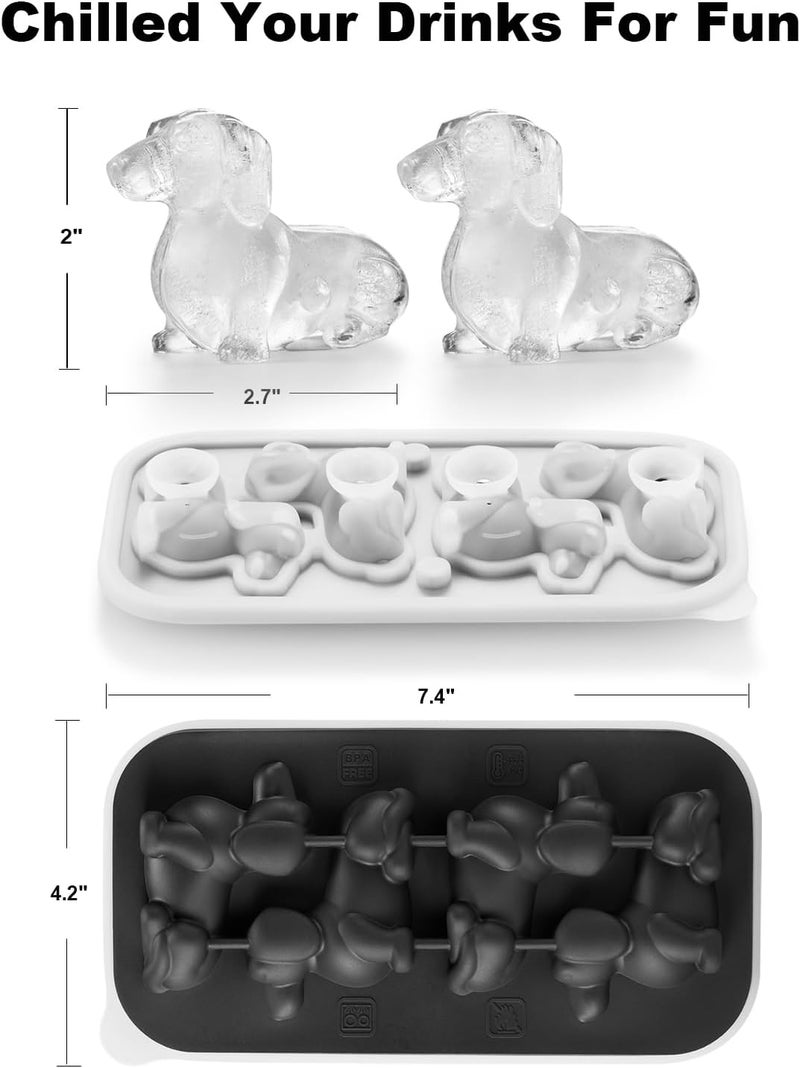 ACOOKEE 3D Dachshund Dog Ice Cube Mold, 4 Hole Fun Shapes Large Dachshund Dog Ice Cube Tray for Whiskey,Cocktail,Bourbon, Cute Novelty Dachshund Gifts for Women, BPA Free - Image 3